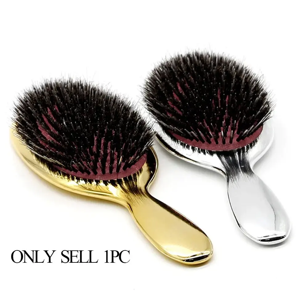 Luxury Gold & Silver Boar Bristle Paddle Hair Brush, Paddle Brushes, Oval Anti-Static Hair Comb, Anti Static Hairbrush, Scalp Massage Brush, Hairdressing Tool, Salon Styling Brush, Volumizing Brush, Volumizer Brush, Volume Brush, Hair Styling Tools