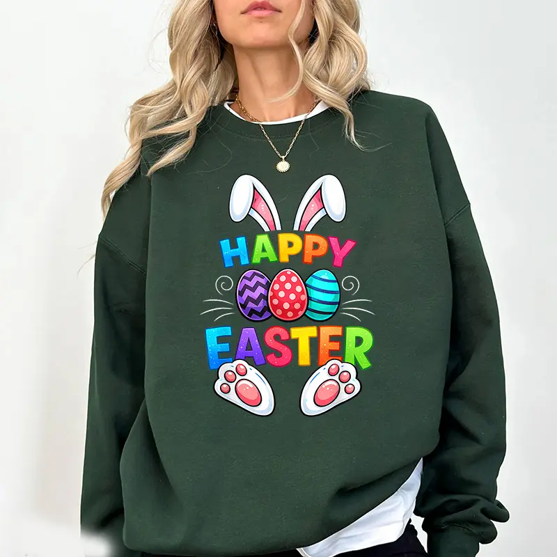 Happy Easter Bunny Ears Sweatshirt, Cute Easter Eggs, Funny Easter Family Apparel,  Cute Easter Gifts