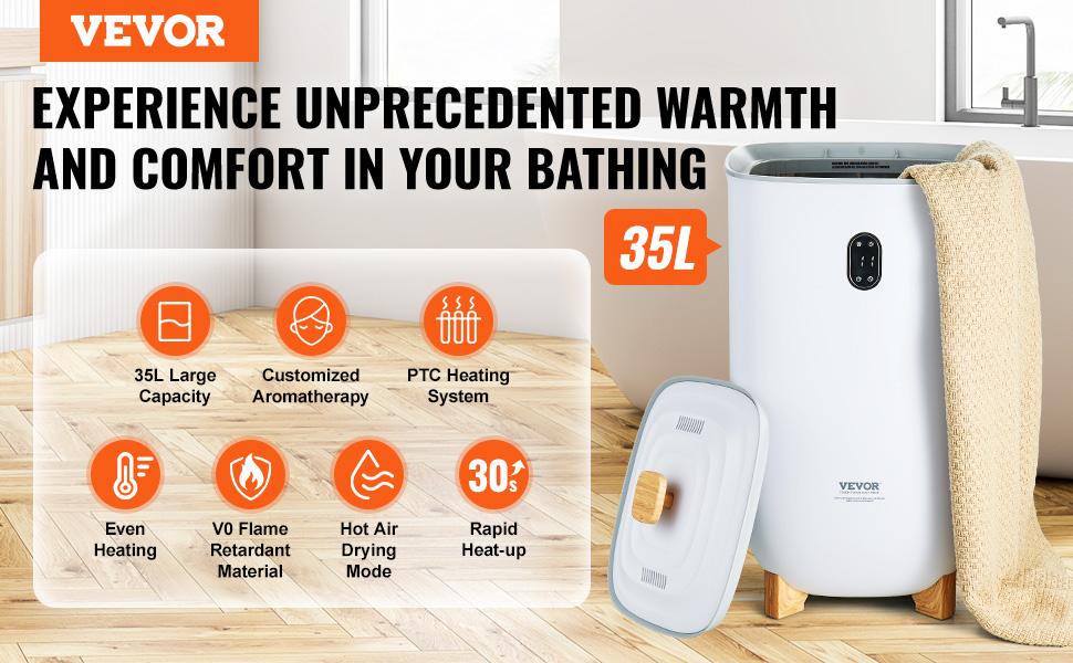 VEVOR Towel Warmer 35L,  Towel Warmer Bucket with Drying Modes(2-5h), Heating Mode 20/40/60/90 Min Auto Shut Off, LED Screen, Luxury Large Towel Warmer for Bathroom, Spa, Bathrobe, Blanket & Pajama