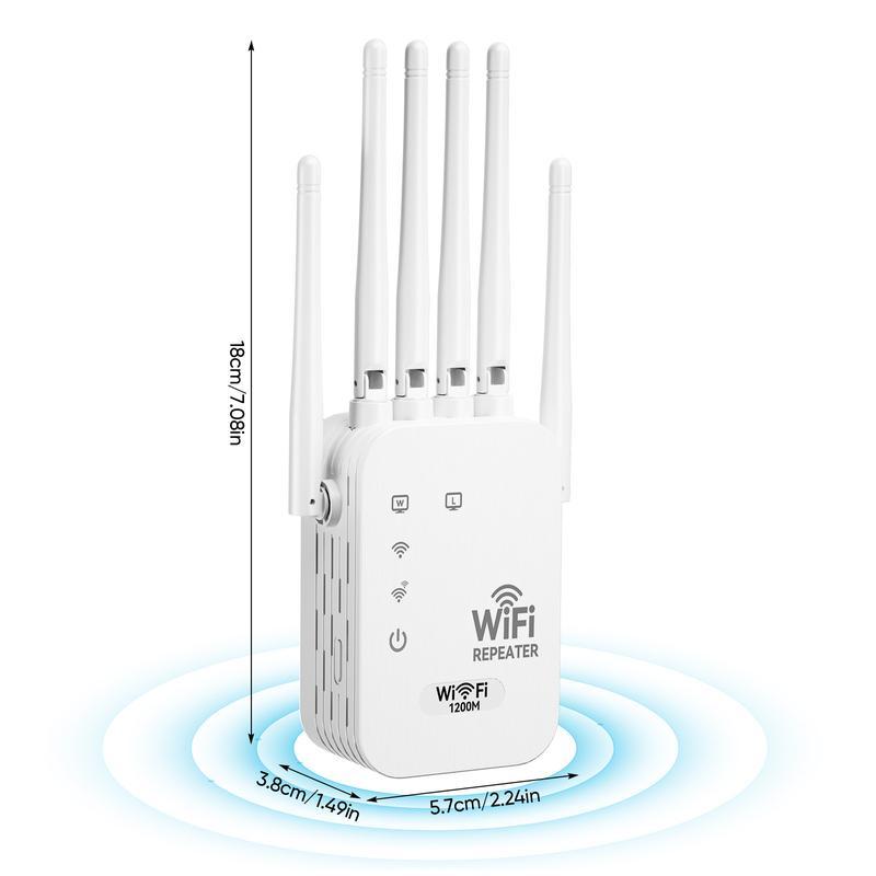 W2-WiFi Extender 2025 6-Antenna Strong Signal, 1200Mbps Dual Band (5GHz/2.4GHz) Booster, Covers 12,000 sq. ft & 100 Devices, Repeater with Gigabit Port & AI Connectivity, Ideal for Home Studios, Remote Workspaces, VR Areas