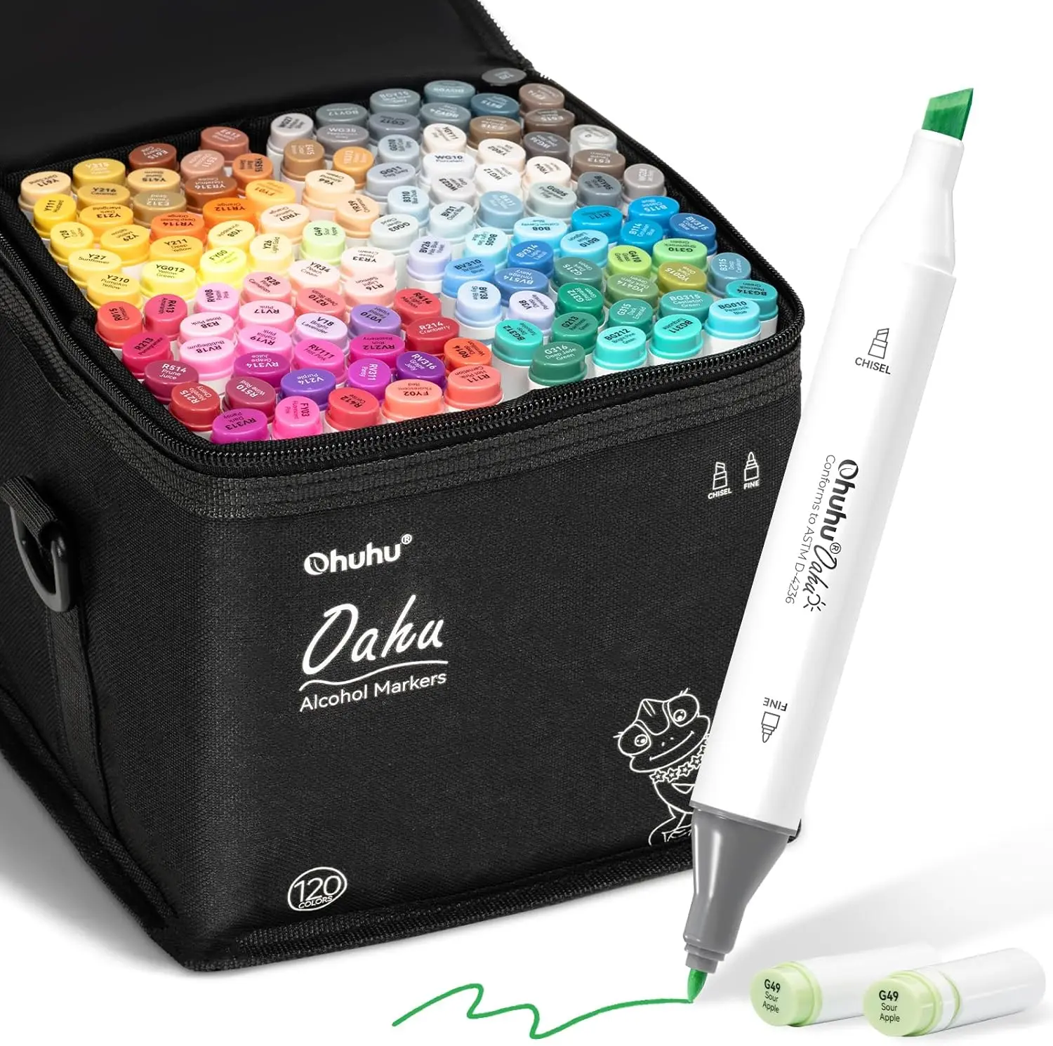 Ohuhu Oahu Series Alcohol Markers - 120 High Pigment Alcohol Ink Bulk Markers, Dual Chisel-Fine Tips, Refillable AP Certified Stationery Supplies for Artists, Thoughtful Gift for Coloring Drawing Illustration, Dual Tip