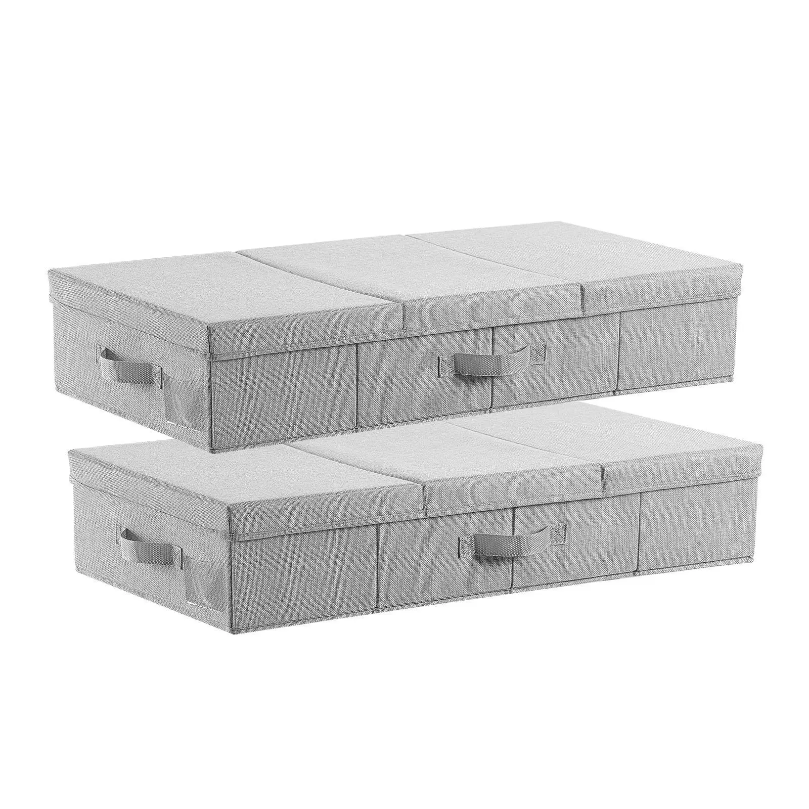 VEVOR Low-Profile Under Bed Storage Boxes (2 Pack) with Lids & Heavy-Duty Zips, 31.7x15.9x6.1in 48L Gray Stackable Bins, Thick Linen Shoe Storage Organization for Bedroom, Father's Day Gift