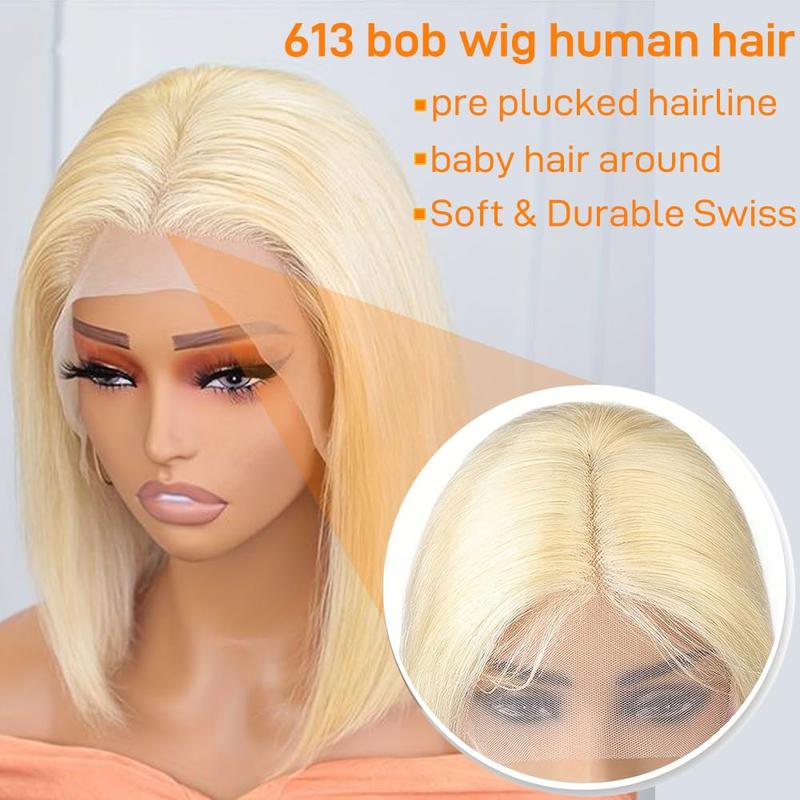 GK 12 Inch 613 Blonde Bob Wig Human Hair 180 Density Straight Lace Front Wigs Human Hair Pre Plucked 613 Lace Front Wig Human Hair Short Blonde Wig 13x4 HD Lace Frontal Short Bob Wigs for Black Women