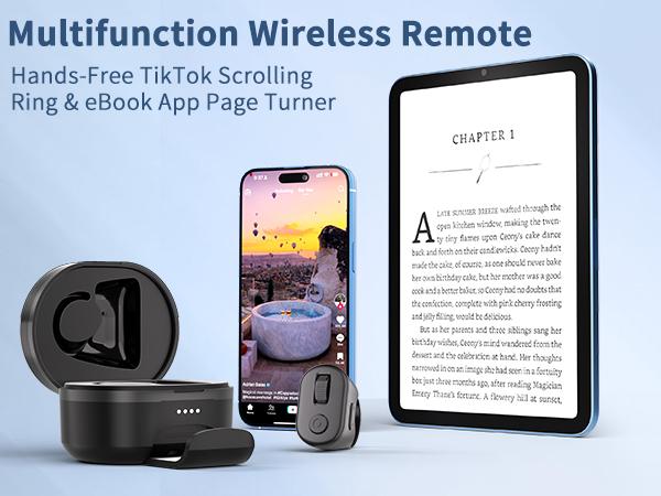 Scrolling Ring Wireless Bluetooth Remote with Charging Case & Phone Stand – Ideal for TikTok, YouTube Shorts, Instagram Reels, RedNote, Douyin, Kindle App (Not Compatible with Kindle Devices, Google and Motorola Phones)