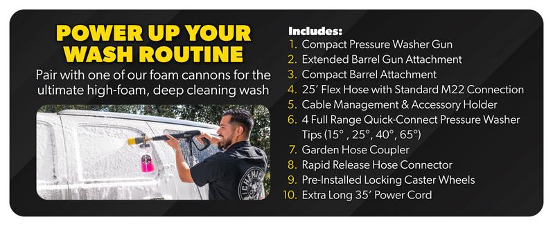 CHEMICAL GUYS ProFlow PM2000 Pro Electric Pressure Washer – 2030 PSI & 1.77 GPM for Deep Cleaning Cars, Driveways, Patios & More | Includes Spray Gun, 4 Nozzles, Hose & Wand | Compact, Lightweight Design for Auto Detailing & Home Use