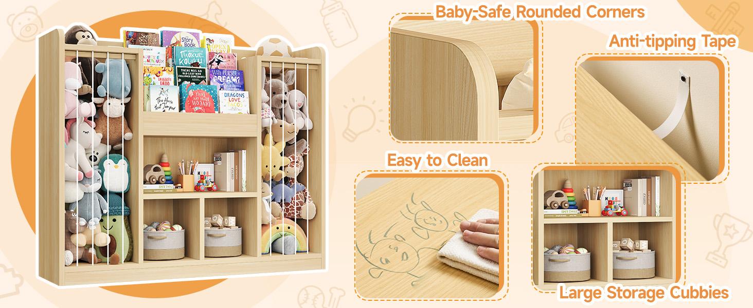 ONBRILL Two Wooden Stuffed Animal Storage, Toddler Toy Storage Organizer with 4-Tier Kids Bookshelf and 3 Open Cube Shlef, Multifunctional Bookcase for Kids Rooms Playroom Nursery ONBRILL Two Wooden Stuffed Animal Storage, Toddler Toy Storage Organizer with 4-Tier Kids Bookshelf and 3 Open Cube Shlef, Multifunctional Bookcase for Kids Rooms Playroom Nursery