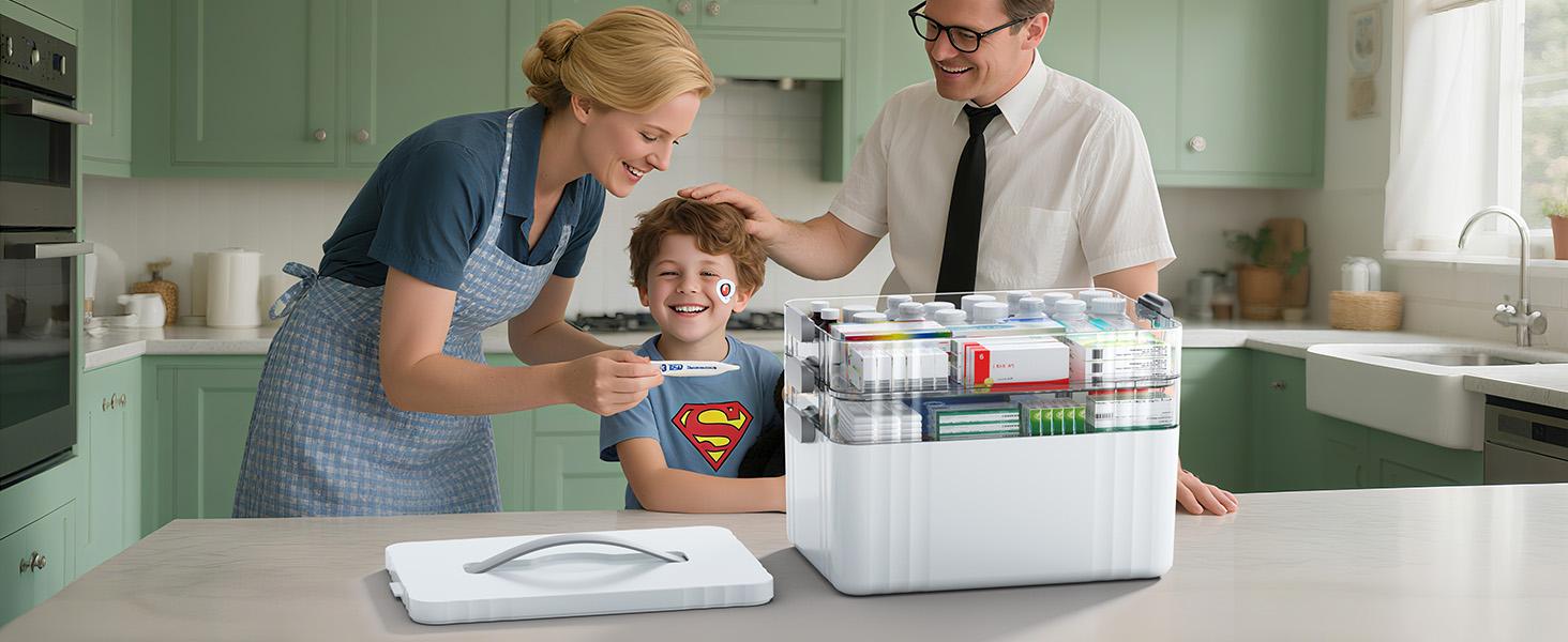 3-Tier Large Capacity Medicine Organizer Box with Removable Trays, Lockable Design & Carry Handle for Home First Aid