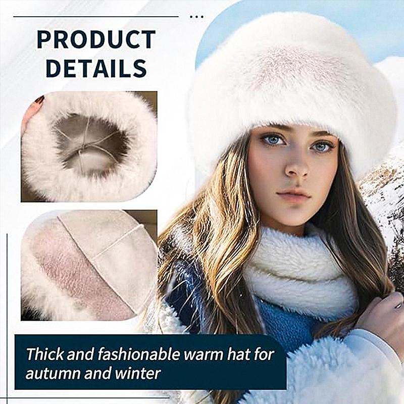 【FaddishDeal】Women's Winter Woolly Beret Faux Fur Decorated Fashion Hat Warmth Protection Versatile Elegant Foldable Breathable One Size Fits Most.