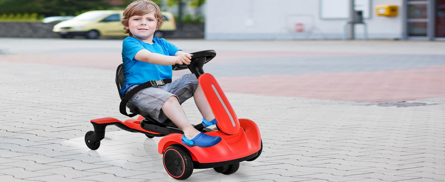 Costzon Ride on Drift Car, 6V Electric Ride-On Toy W/360-Degree Spin, 2-Position Adjustable Seat Up & Down/Front to Back, 2.6-3 MPH Max Speed, Horn & Engine, Drifting Go Kart for Kids 3+