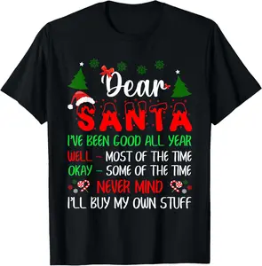 1pc Christmas Funny Slogan T-shirt - "Dear Santa, It's Ok I'll Buy My Own Fun Christmas Tees" print, crewneck short sleeve, loose fit, unisex, cotton-like fabric, fits Christmas daily wear
