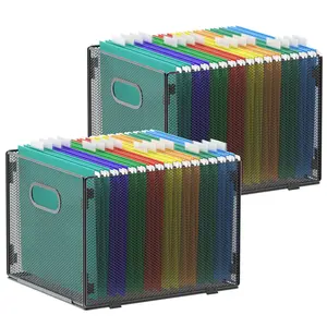 2 Pack Hanging File Organizer, Mesh File Folder Box Filing Box File Cabinet Organizer Storage Boxes, Letter Size