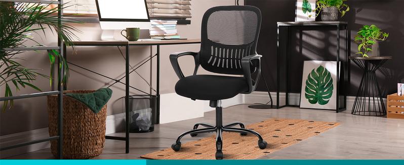 Ergonomic Office Chair, Fixed Mesh Mid Back Computer Chair with Lumbar Support for Home Waiting Area Reception Conference Room