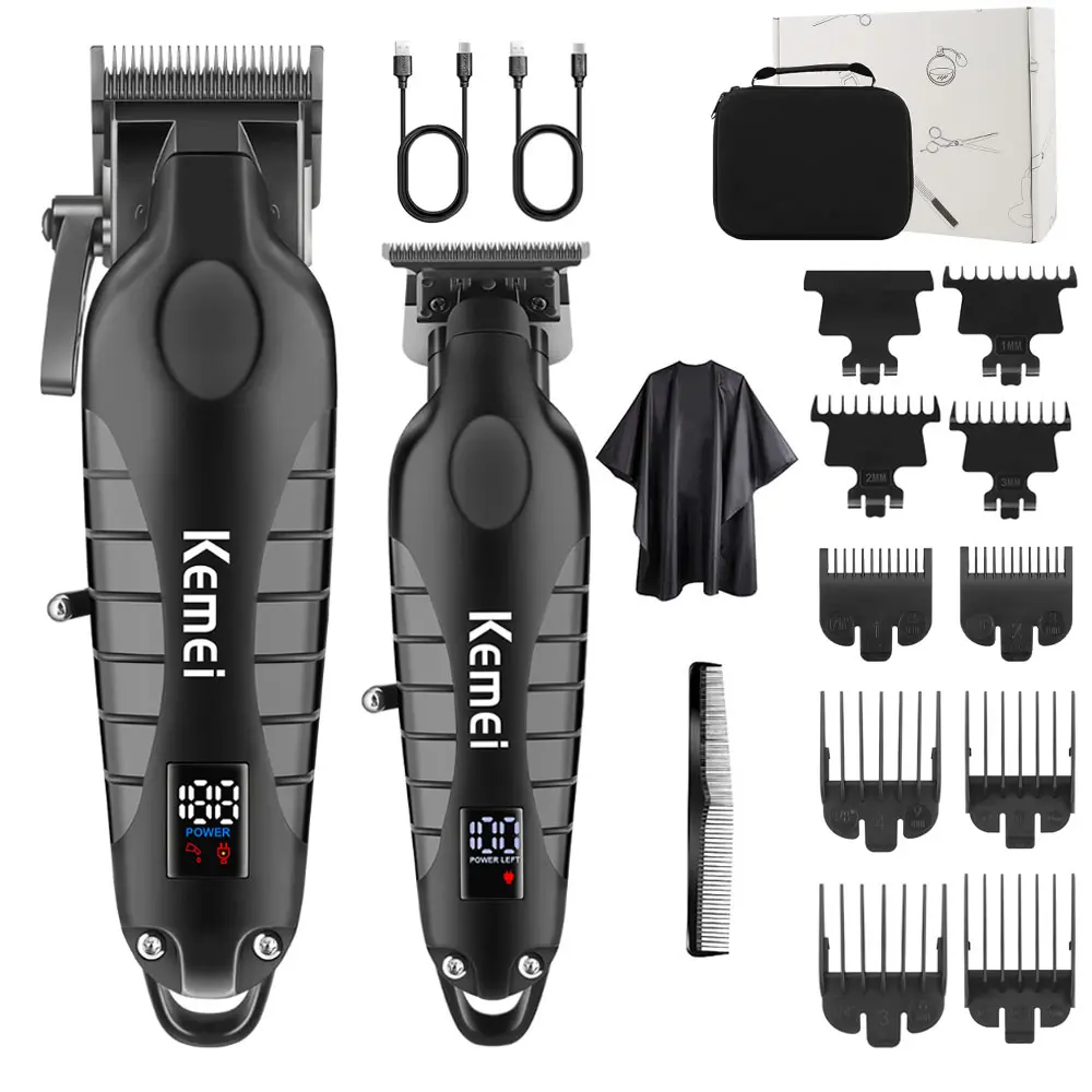KEMEI Professional Cordless Barber Set with an Adjustable Blade Clipper and 0-Gapped T-Blade Trimmer, 2-Piece USB Charging Hair Cutting Kit, Adjustable Blade Clippers tiktokshopbacktoschool,back to school,back to school haul