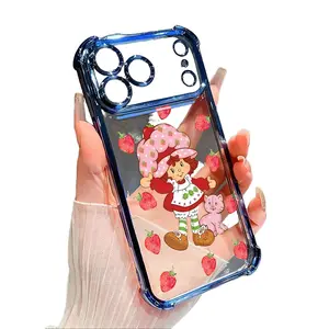 S-Strawberry Girly iPhone Cases Pink Shortcake Doll Phone Case For iPhone 16 15 14 13 12 11 Pro Max Plus Shockproof Transparent Cover Protector Casing Protector Protection