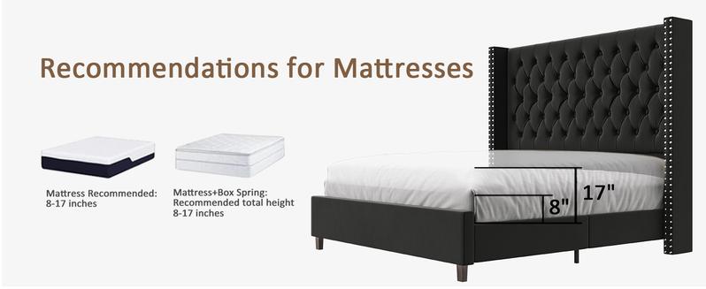 AMERLIFE 61.4" Tall Bed Frame, Modern Upholstered Bed, Wingback Headboard, Velvet Tufted Handcrafted Pleat Deep Button/Comfort Luxury Design/Interior Wood Slats/No Box Spring Needed, Queen/King Size/Best Gift Ideas/Christmas Gifts