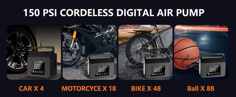 【Hieha】 New Year Gift: 2026 Tire Portable Air Compressor & Car Jump Starter& Portable Power Bank Charger, 3 in 1, 8000mAh 0-150 PSI for Car, Motorcycle, Bike, Balls, Motorboat, Tablet PC, Phones and LED/SOS Light