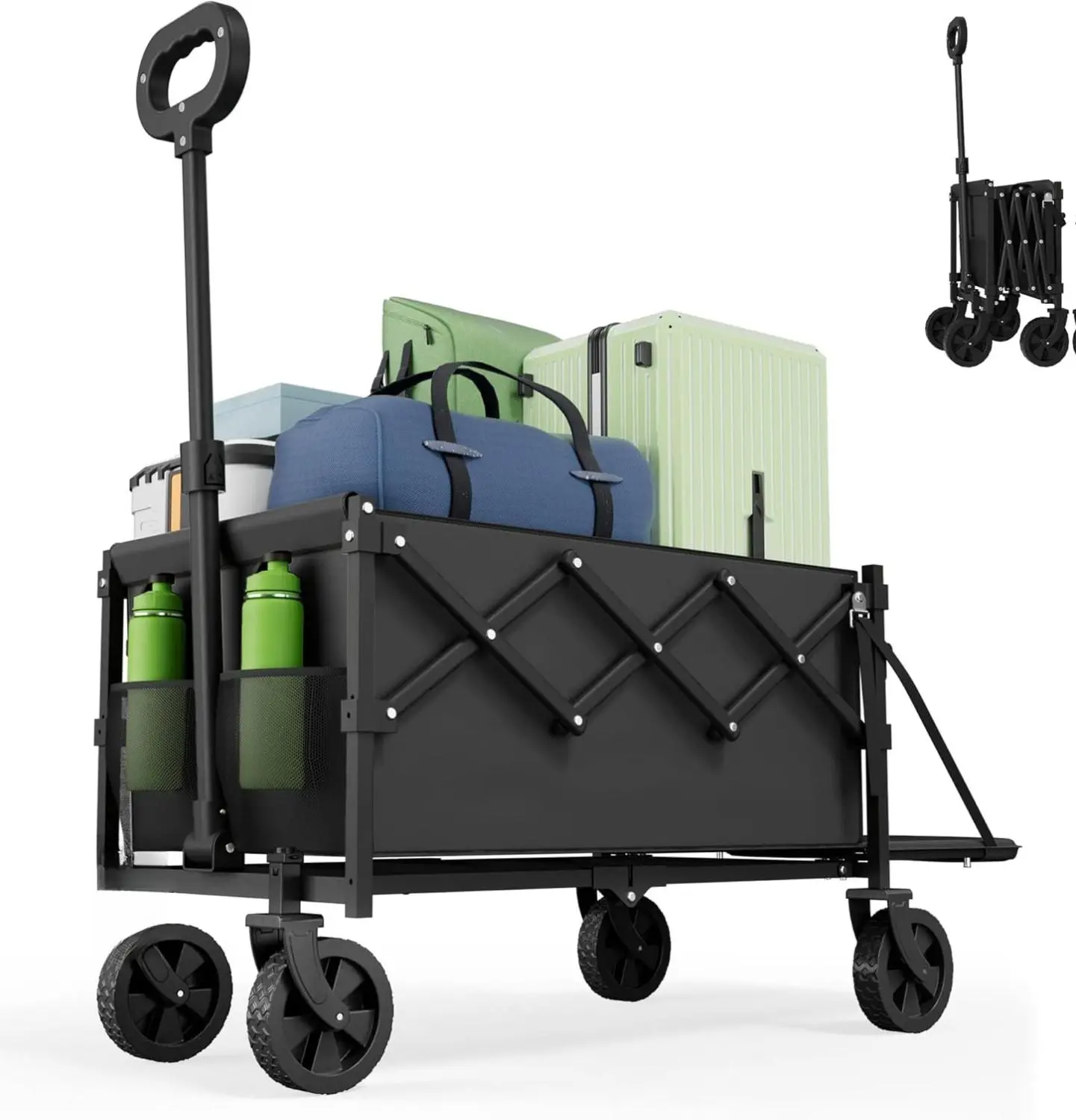 【Summer Turn Up】WeCharmer Collapsible Wagon with Tailgate, Wagons Carts Foldable with 350lbs Capacity, Lightweight Portable Utility Folding Wagon Cart for Shopping Camping Sports Garden