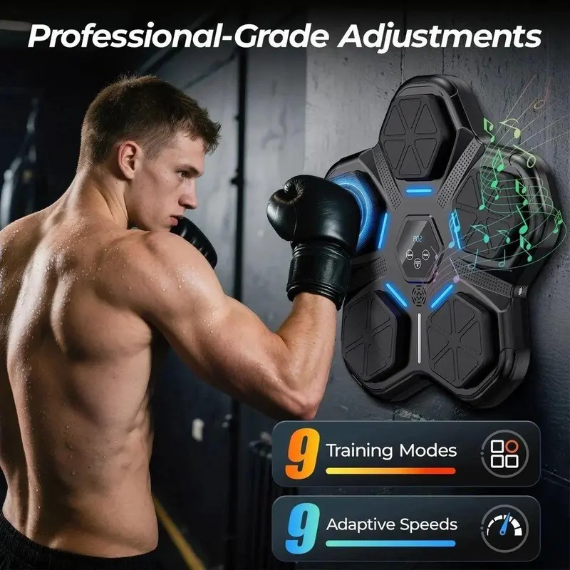 Smart Bluetooth Music Boxing Pad 13.9 inch Wall-Mounted Punch Training Machine with 9 Modes LED Lights Impact-Resistant Adult Fitness Equipment