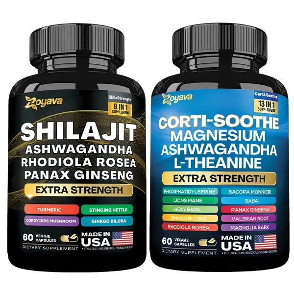 Summit Balance Bundle: Zoyava Cortisol & Shilajit All-in-One Multivitamin Combo - Made in USA with Extra Strength Ingredients