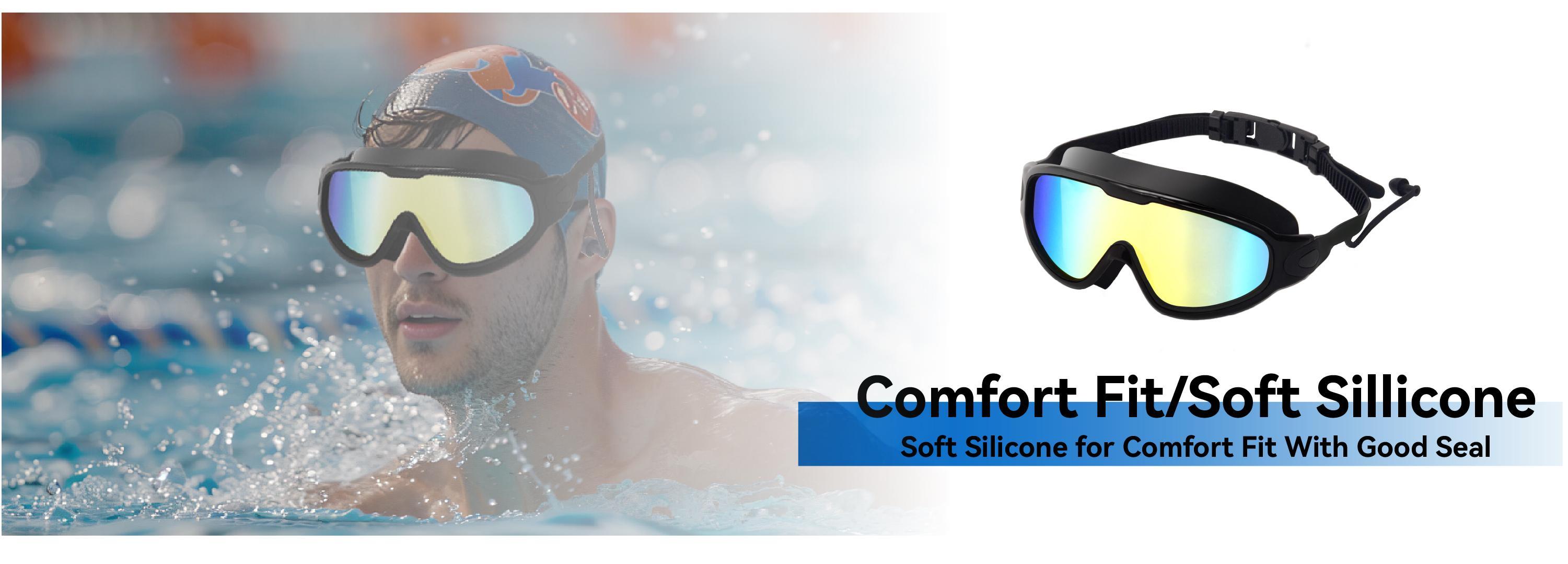 GOECI 2 Pack - Swim Goggles for Adults & Kids - Anti-Fog Full-Coverage, 3-Color UV Lens, Waterproof Earplugs & Nose Clip, Fit Outdoorfun