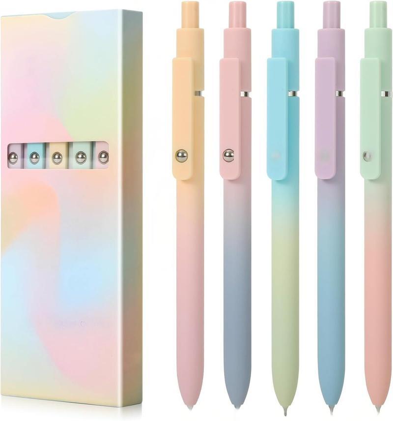 Quick Dry Black Gel Ink Pen Fine Point 0.7mm Retractable with Gradient Color Barrel Soft Silicone Grip Detachable Design for Note Taking Silent Click Pen Set 5 10 20pcs