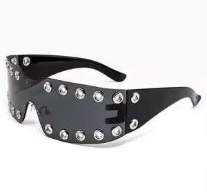 DIOSA Catapult - Chic Women's Oversized Sun Glasses Black,Precision Cut Metal Circles 100% UV Protection.