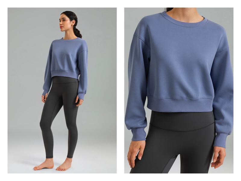 Colorfulkoala Women's Velvra Fleece Sweatshirt Retro Loose Fit Crew Neck Drop Shoulder Pullover Sweatshirt Modal Fleece Thumbhole Cuffs