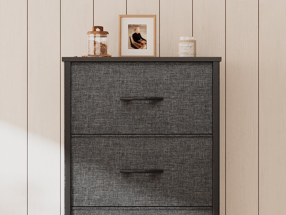 Yitahome Storage Tower with 4 Drawers - Fabric Dresser, Organizer Unit for Bedroom, Living Room, Closets & Nursery - Sturdy Steel Frame, Easy Pull Fabric Bins & Wooden Top (Black/Grey)