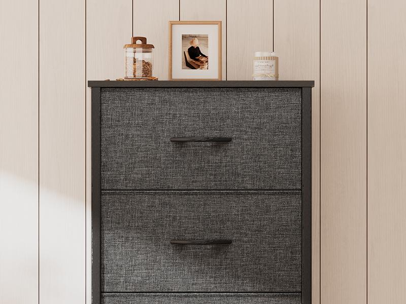 Yitahome Storage Tower with 4 Drawers - Fabric Dresser, Organizer Unit for Bedroom, Living Room, Closets & Nursery - Sturdy Steel Frame, Easy Pull Fabric Bins & Wooden Top (Black/Grey)