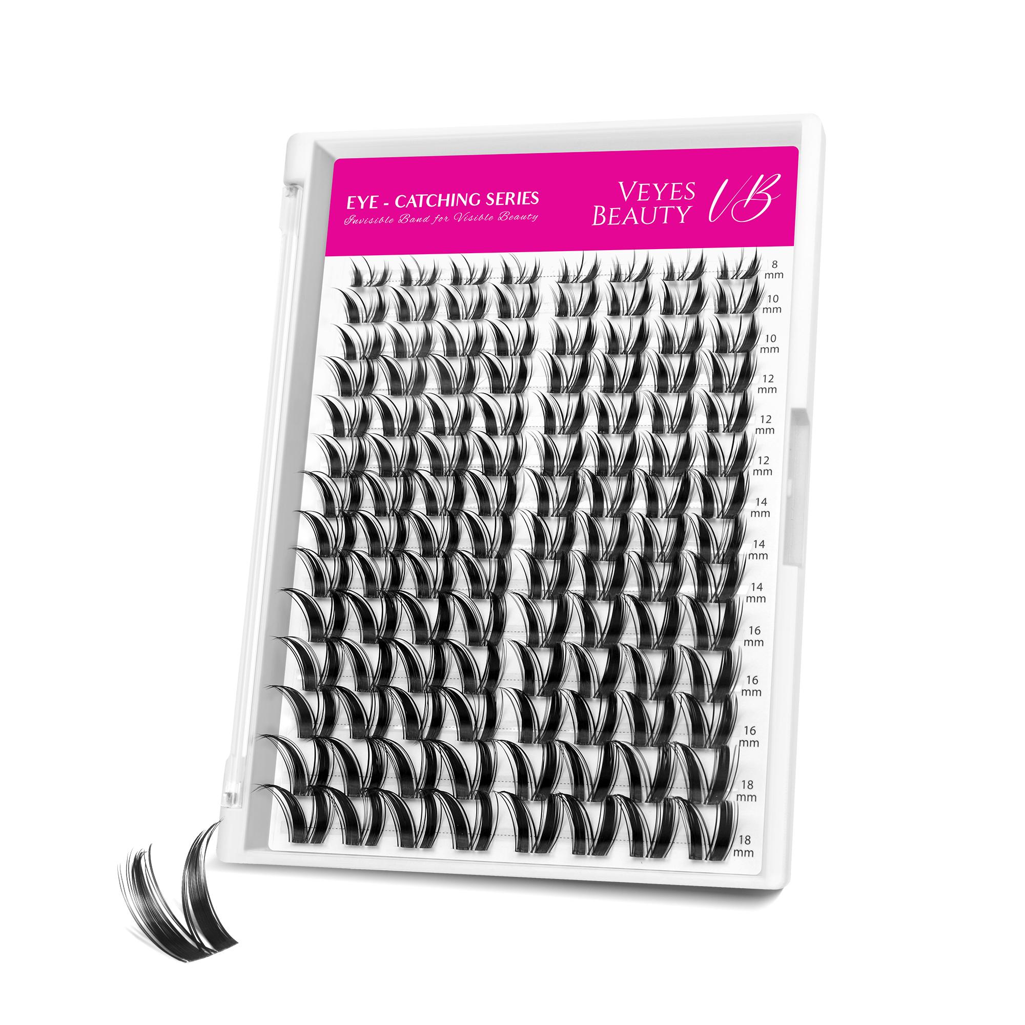 VEYESBEAUTY VB-Bunny Cluster Lashes 100% Handcrafted Ultra-thin Extremely Fine Invisible Band False Eyelash Wispy Faux Mink Lash Mixed Length DIY Eyelash Extension for Self Makeup Cosmetic Application at Home