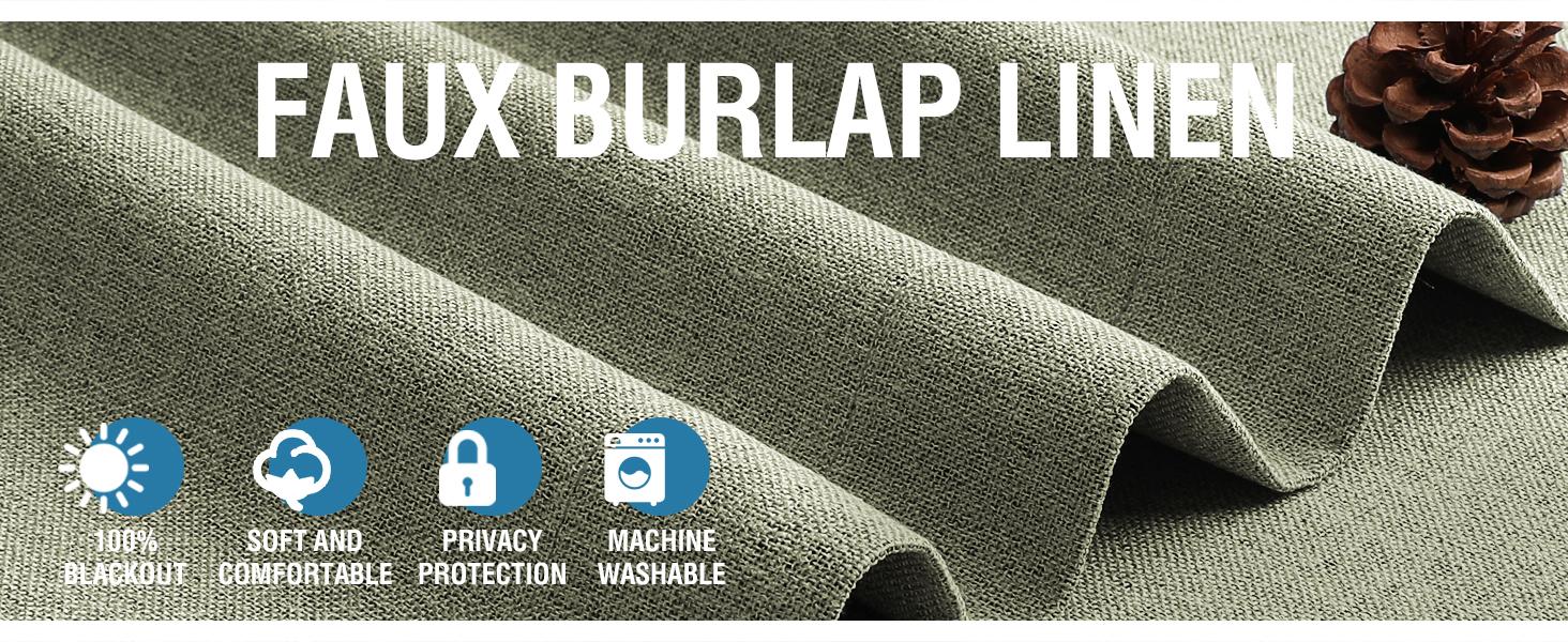 H.VERSAILTEX 100% Blackout Faux Linen Curtains for Bedroom Full Light Blocking Drapes with Double Face Linen Back Tab Loop Pocket Textured Burlap Curtains for Living Room 2 Panels