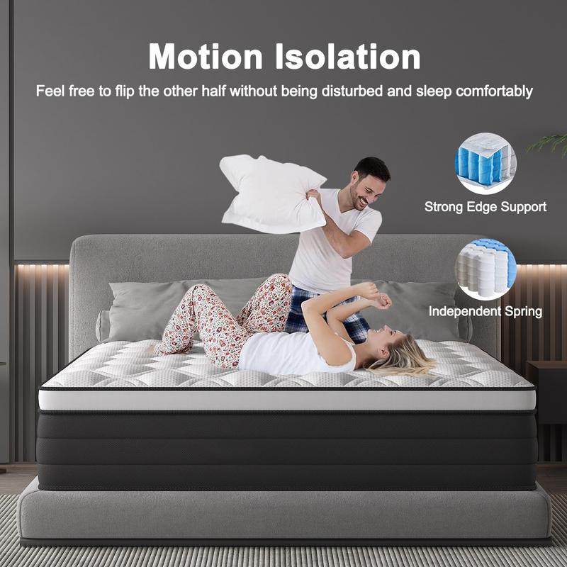 12/14 Inch Memory Foam Mattress Hybrid Pocket Spring Twin Full Queen King Mattress In A Box -Euro Top Mattresses Medium Firm For Motion Isolation, Edge Support, 100 Night Trial