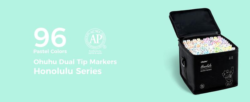 Ohuhu Pastel Alcohol Markers: Brush & Chisel/Fine - 96 Colors of Sweetness + Blossoming - Double Tipped Art Alcohol Markers for Artist Adults' Coloring Illustration - Refillable - AP Certificated - Honolulu & B Series of Ohuhuart