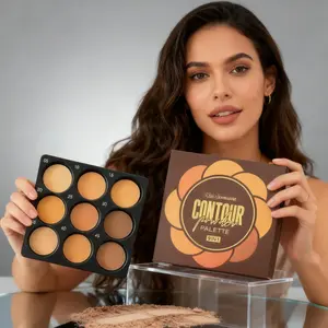 Professional 9-Color Multi-Functional Face Makeup Palette - Combines Contouring, Concealing, Setting, and Foundation Functions. Features Medium to Dark Matte Shades for Sculpting, Defining, and Oil Control, with a Waterproof and Natural Finish