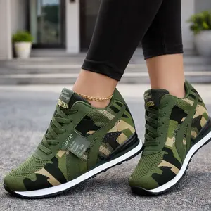 Women's Camo Height-Increasing Sneakers Slip-On & Lace-Up Low-Top Comfort Lightweight Breathable SportyCasual Shoes with Hidden Lift 2.4" Secret Boost All-Season GreenCamouflage Design EVA Material