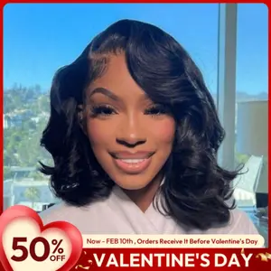 [Side Part] Asteria Hair Glueless Pre-Styled Layered Cut Body Wave and Straight 7×5 HD Transparent Lace Human Hair Wig Pre Bleached Tiny Knots C-Part Short Bob Right Side Part Wig Valentine Musts