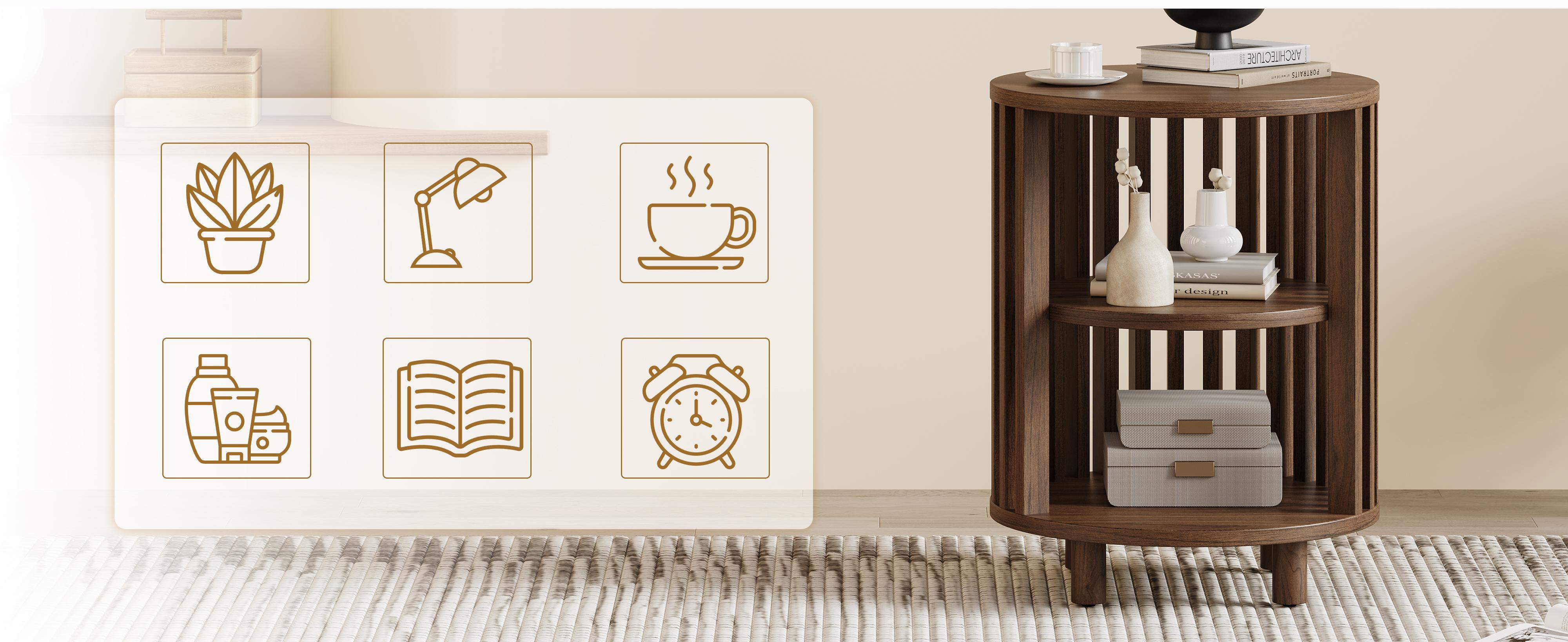 【SPRING GLOW UP】ONBRILL Round End Table, Wood Bedside Table, Mid Century Modern Nightstand with Open Storage Shelf, 3 Tier Small Side Tables for Living Room, Bedroom, Curved Profile Design, Natural Oak(2-Pack)