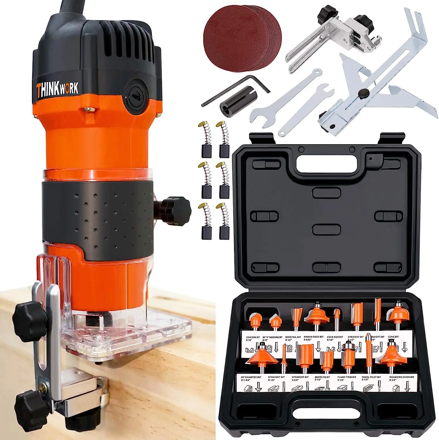 THINKWORK Compact Router 6.5-Amp 1.25 HP with 15 Router Bits Set for Woodworking, Heavy Duty Portable Tool for DIY & Home Projects