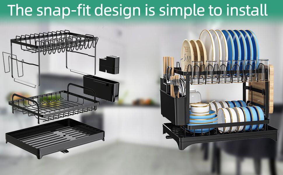 【TikTokShopBlackFriday】Raybee Double-Layer Large-Capacity Kitchen Countertop Drain Rack with Drain Board, Made of Metal, for Holding Dishes, Knives, Cups, and Cutting Boards