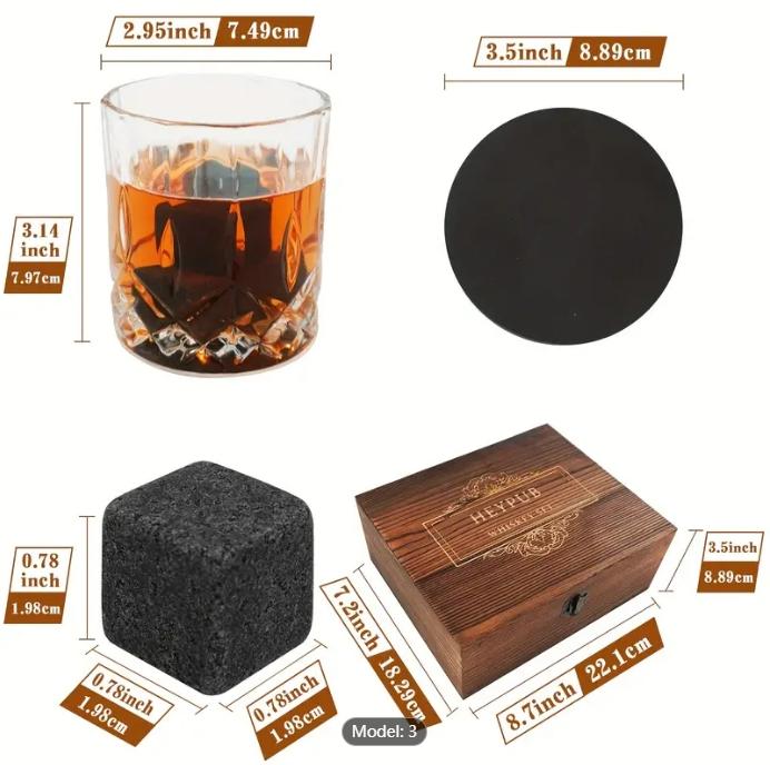 1 Set, Whiskey Glasses Set, Whiskey Stones, Stainless Steel Ice Stone, Ice Tongs, Reusable Wine Glass, Gift Set For Men Father's Day Anniversary Birthday Gift, Wine Set