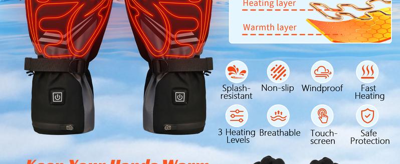 Winter Electric Heated Gloves with Light, USB Touchscreen Gloves for Men & Women - Hand Warmers with Finger Heating, 5V 7500mAh Battery for Hunting, Fishing, Skiing, Motorcycle