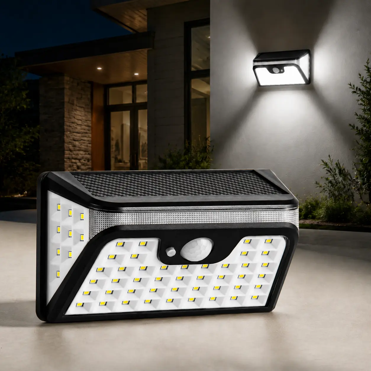 GKAJYZL 66 LED Solar Motion Sensor Outdoor Wall Sconce - ABS/PC Plastic, 3-Sided Illumination, 4 Lighting Modes, Security Light for Patio, Garage