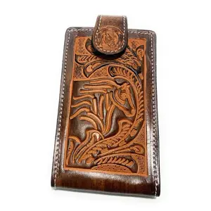 Western Leather Phone Case with Horse Design, Vaquero Cowboy Genuine Leather Phone Holder