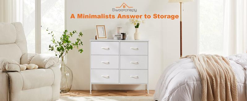 【Deal】SweetFurniture Dresser, 6 Drawers Wide Fabric Storage Units Chest of Drawers with Metal Frame and Wooden Top for TV Stand up to 45", Living Room