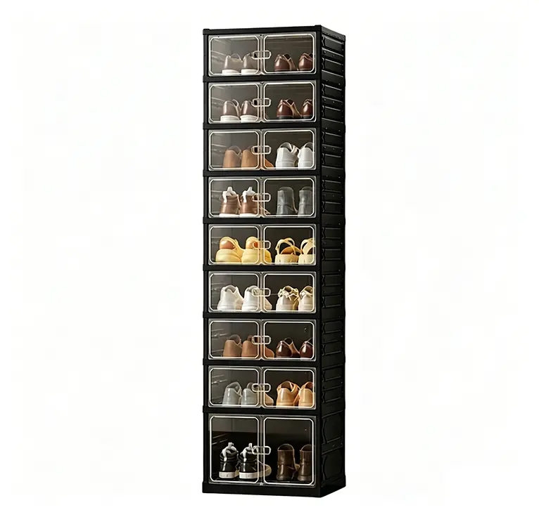 9-Layer Foldable Shoe Organizer Storage Box - Portable Extra-Large Folding Closet Shoe Rack with Magnetic Transparent Door