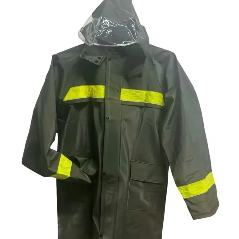 Men's Army Green Heavyweight Full Body Cover Raincoat - Durable Rain Suit with Adjustable Design, Breathable Inner for Outdoor Wear, Rubber, Waterproof, Rain Protection, Reflective Stripes, Reflective Strips, One-Piece
