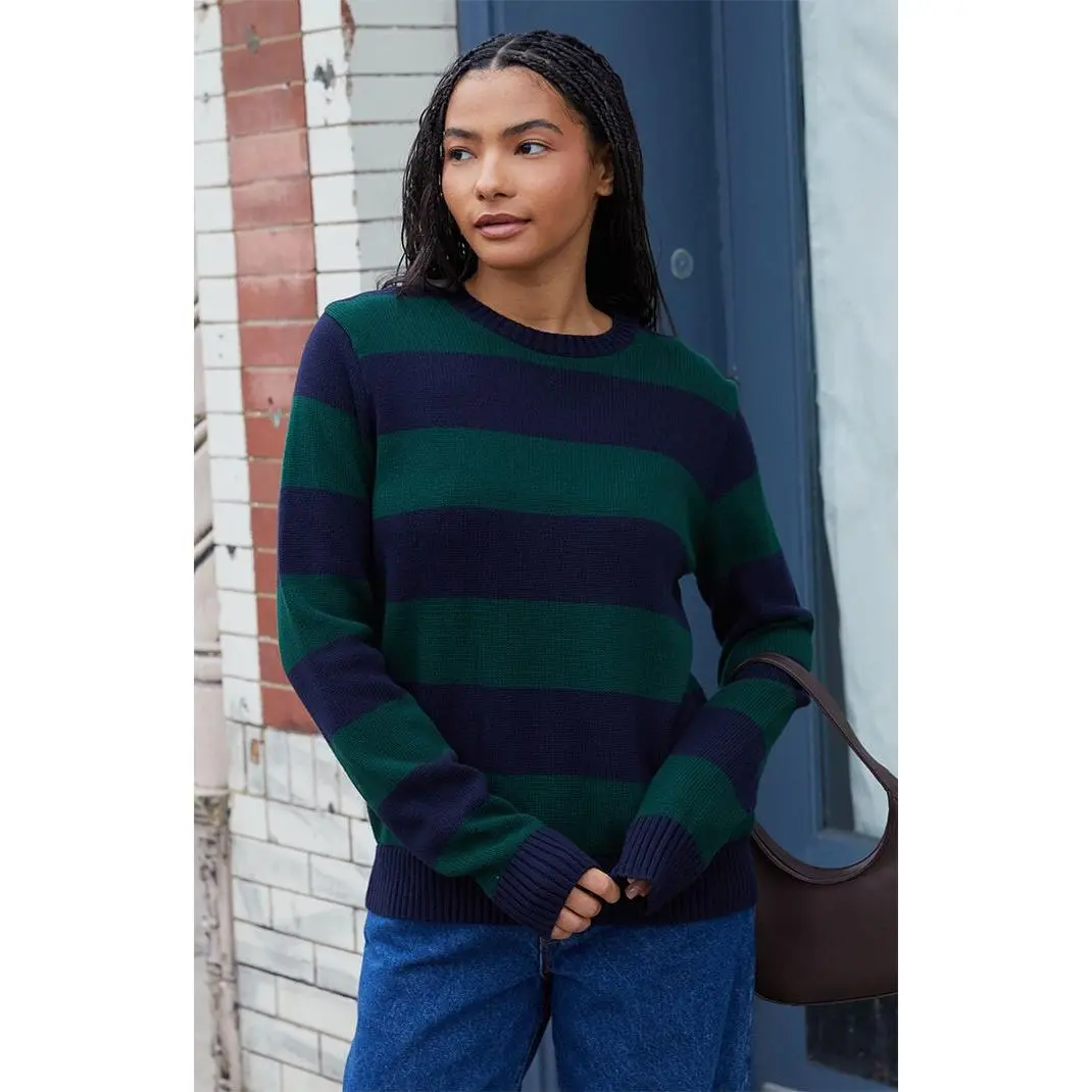 John Galt Women's Blue & Green Brianna Striped Thick Knit Sweater John Galt Women's Blue & Green Brianna Striped Thick Knit Sweater