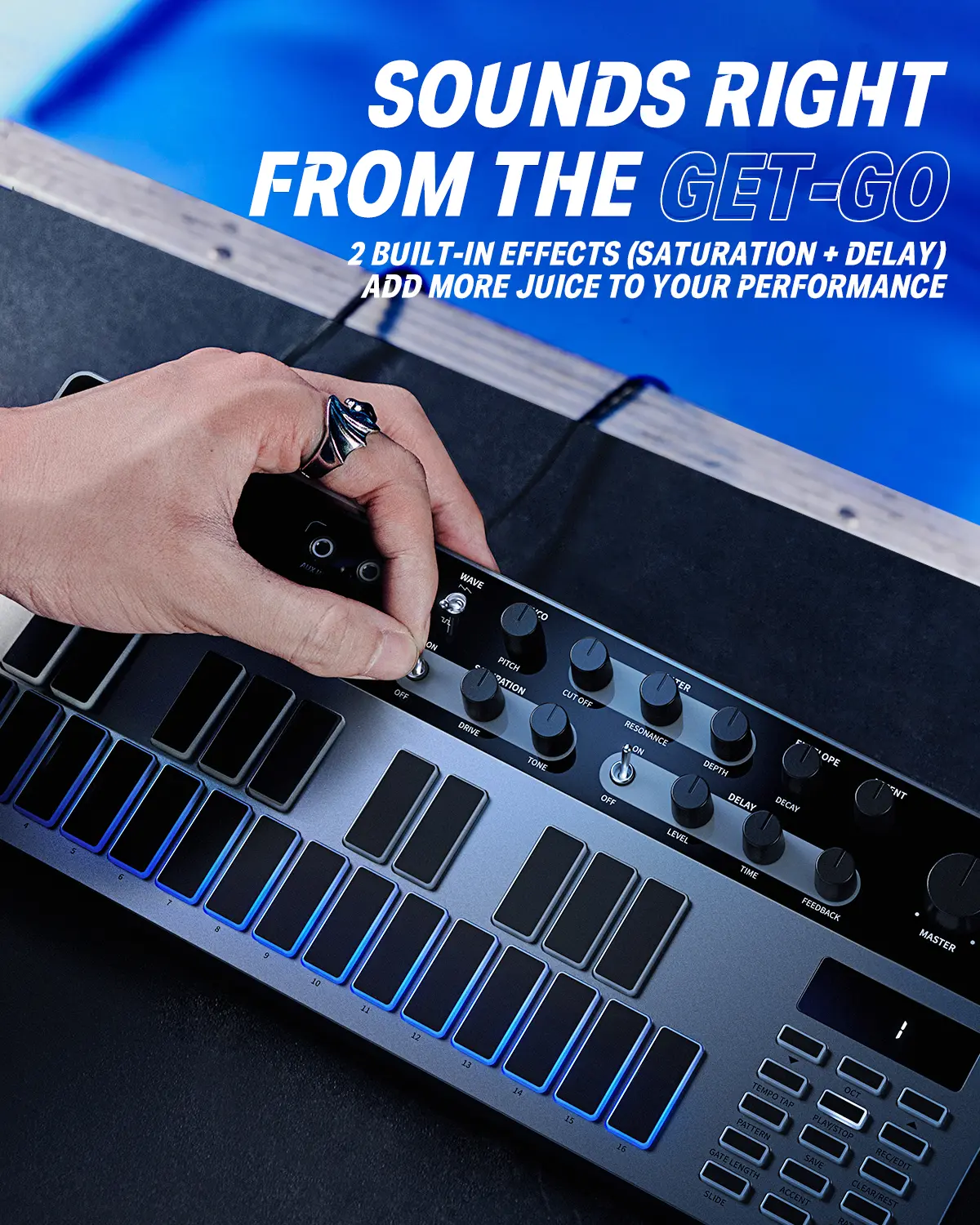 Donner Essential B1 Analog Bass Synthesizer & Sequencer, Audio Music Gear with Saturation-Delay Effects