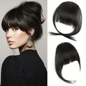Clip in Bangs Synthetic Hair Bangs Hair Clip Fringe with Temples Hairpieces for Women Natural Looking Fake Bangs for Daily Wear Black