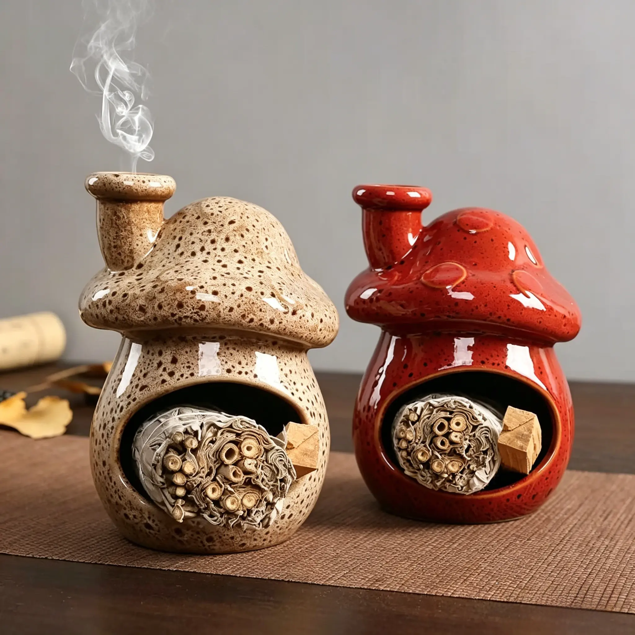 Small Ceramic Mini Chimenea Mushroom Incense Burner - Palo Santo Holder, Fragrance Oil Burner, Suitable for Sage, Tealight Candles, Incense Cones, Ideal for Meditation, Home Decor
